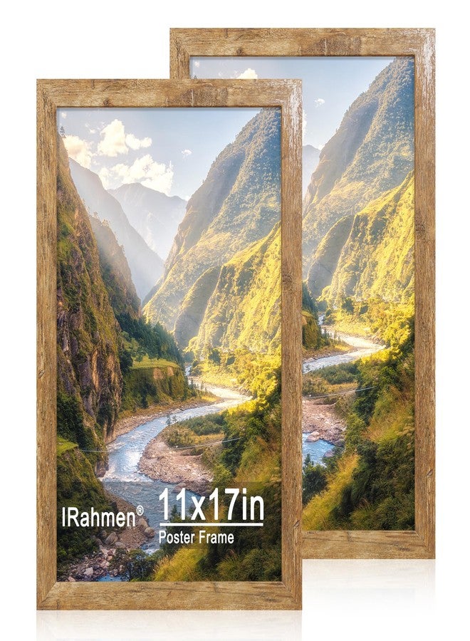 iRahmen 11x17 Picture Frame Set of 2 with Plexiglass, Rustic Brown Wood Poster Frame 11 x 17 for Photo Wall Gallery Mounting Horizontal and Vertical - Image 1